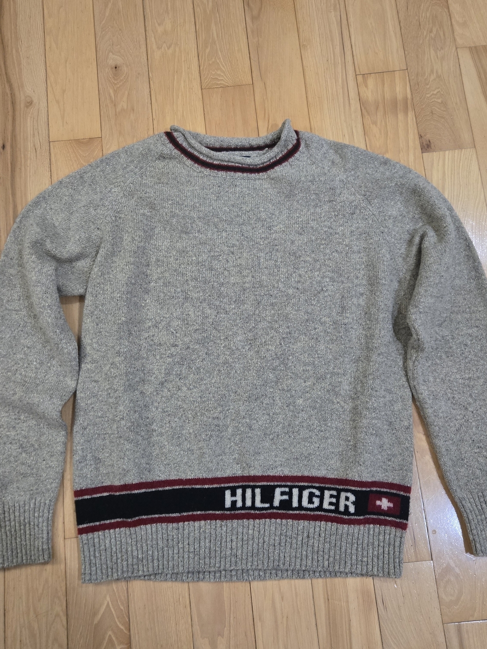 90s Tommy Hilfiger Wool-Silk Blend Logo Hem Crewneck Sweater